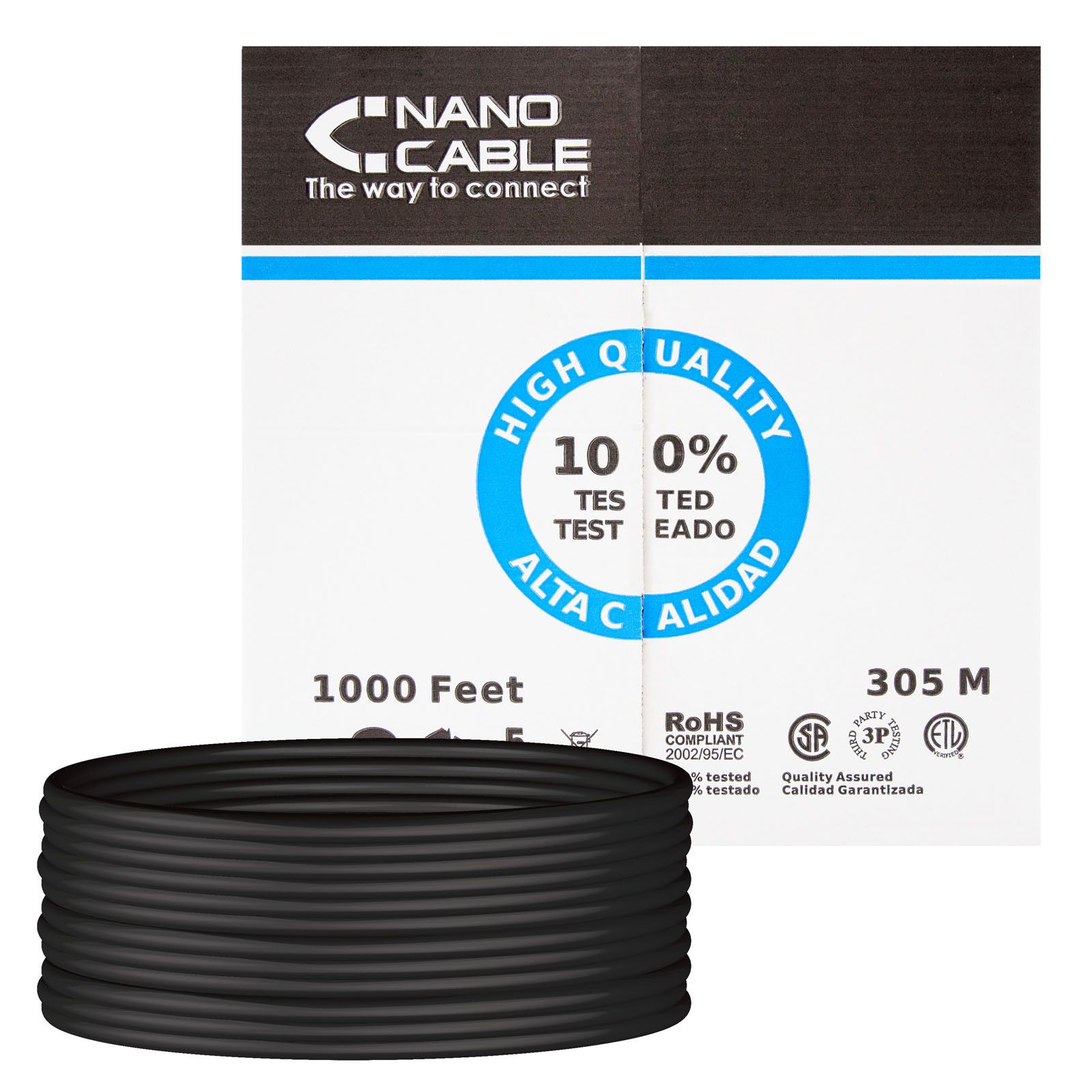 NanoCable UTP Reel, 305m Cat 6 Rigid Outdoor Cable - Black