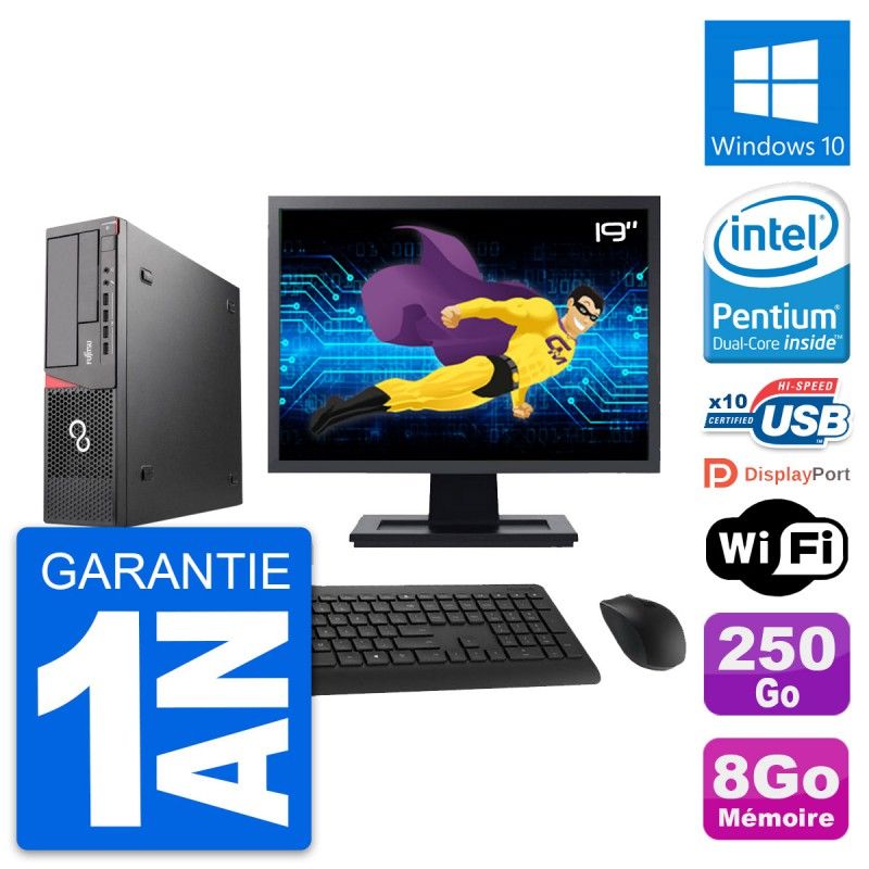 Fujitsu E720 DT 19" Screen, Intel G3220, 8GB RAM, 250GB HDD, Windows 10, WiFi