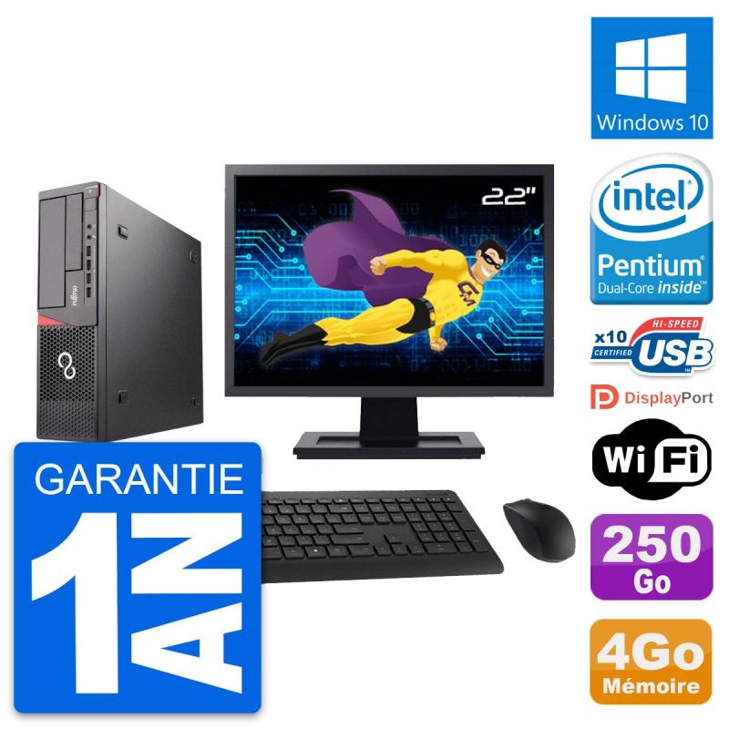 Fujitsu E720 DT 22" Desktop PC - Intel G3220, 4GB RAM, 250GB HDD, Windows 10, WiFi