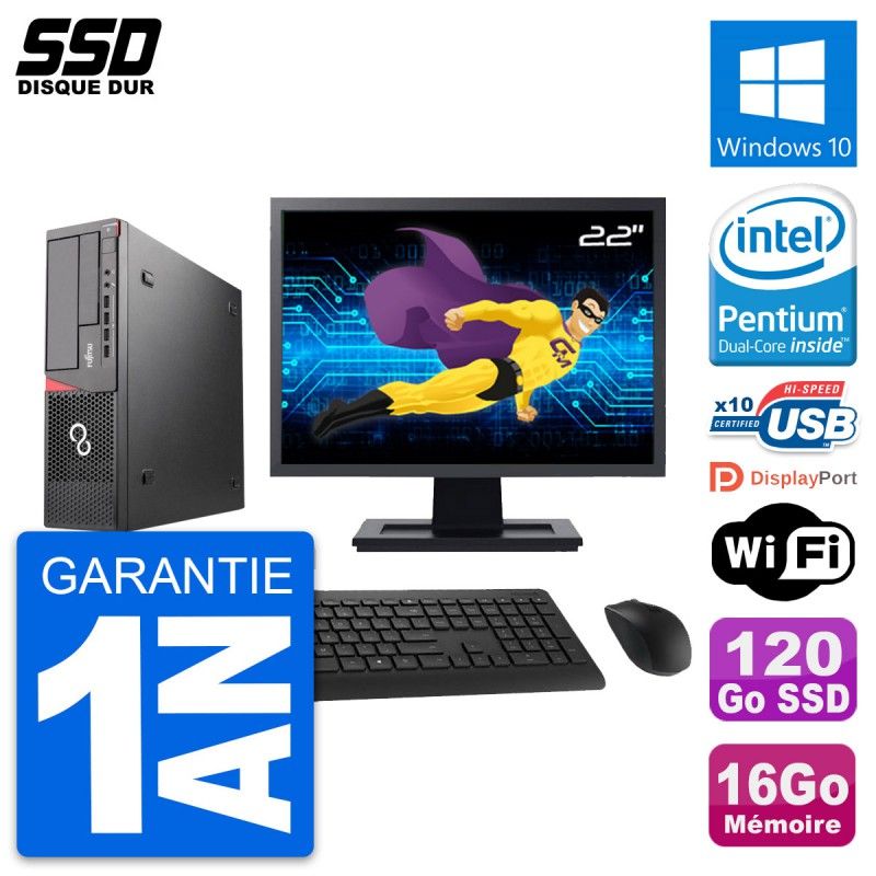 Fujitsu E720 E85+ DT 22-inch PC - Intel G3220, 16GB RAM, 120GB SSD, Windows 10, Wifi
