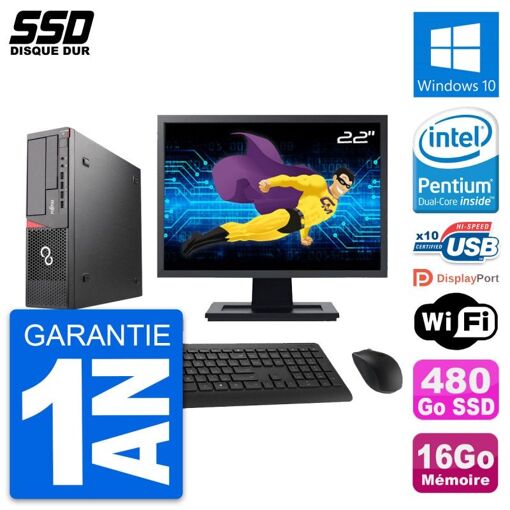 Fujitsu E720 E85+ DT 22-inch PC - Intel G3220, 16GB RAM, 480GB SSD, Windows 10, WiFi