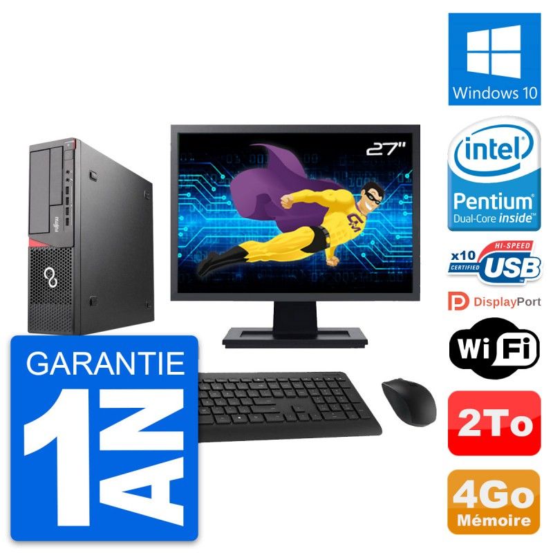 Ordinateur de bureau Fujitsu E720 DT, écran 27'', processeur Intel Pentium Dual-Core G3220, 4 Go de RAM, disque dur 2 To, Windows 10, Wi-Fi