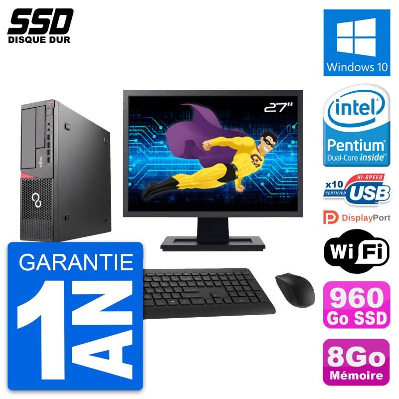 Fujitsu E720 E85+ DT 27-inch PC - Intel G3220, 8GB RAM, 960GB SSD, Windows 10, Wifi