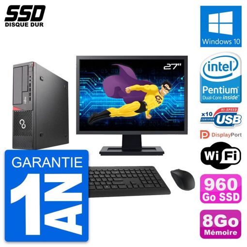 Fujitsu E720 E85+ DT 27-inch PC - Intel G3220, 8GB RAM, 960GB SSD, Windows 10, Wifi