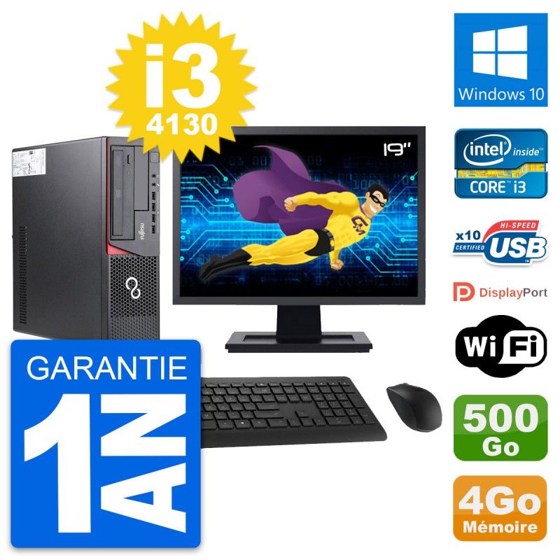 Fujitsu E720 DT 19-inch Screen, Intel i3-4130, 4GB RAM, 500GB Disk, Windows 10, Wifi