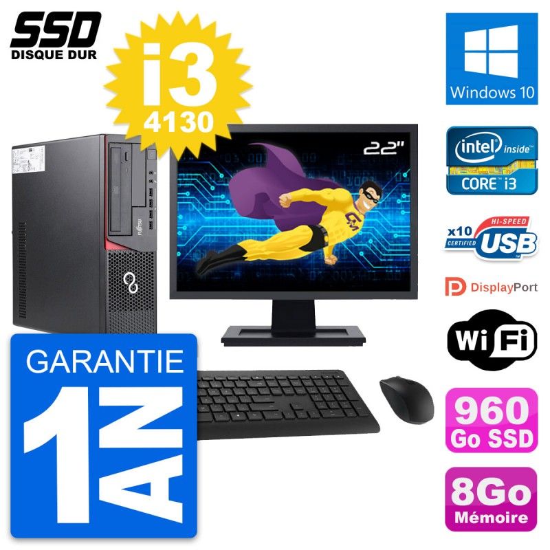 Fujitsu E720 E85+ DT 22-inch Core i3-4130 8GB RAM SSD 960GB Windows 10 WiFi Desktop PC
