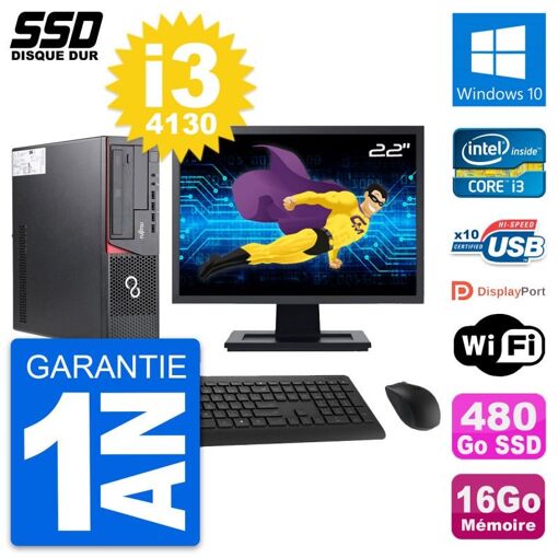 Fujitsu E720 E85+ DT 22-inch Screen i3-4130, 16GB RAM, 480GB SSD, Windows 10, Wifi