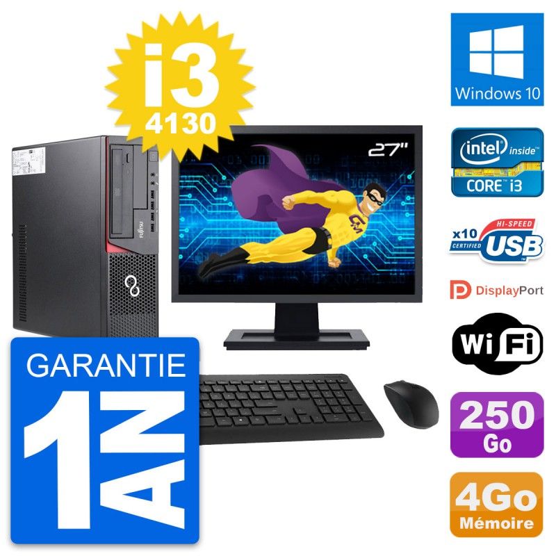 Fujitsu E720 DT 27" Screen Intel i3-4130 4GB RAM 250GB HDD Windows 10 WiFi Desktop PC