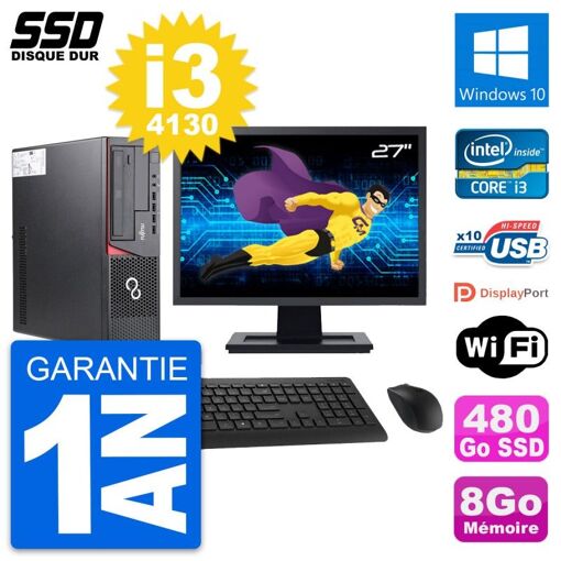 Fujitsu E720 E85+ DT 27" Desktop PC - Core i3-4130, 8GB RAM, 480GB SSD, Windows 10, WiFi