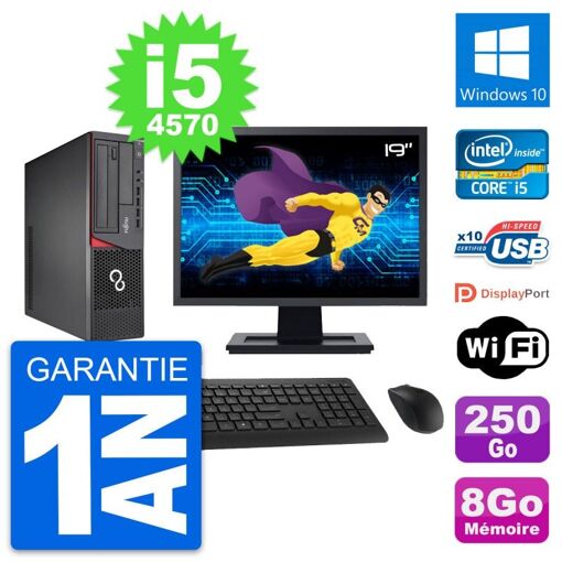 PC de escritorio Fujitsu E720 DT de 19 pulgadas - Intel i5, 8 GB de RAM, disco duro de 250 GB, Windows 10, WiFi