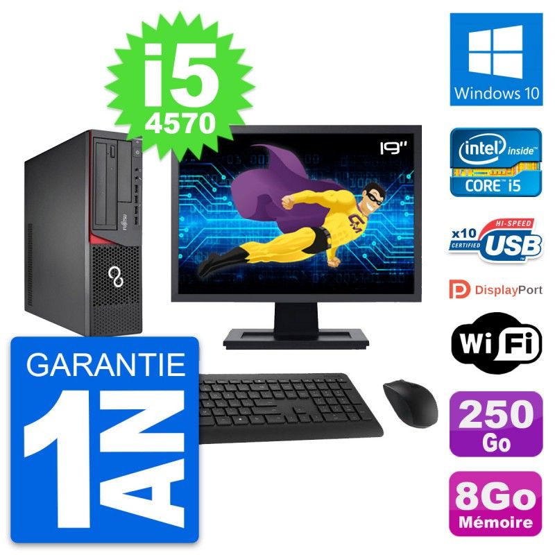 Fujitsu E720 DT 19-inch PC - Intel i5, 8GB RAM, 250GB HDD, Windows 10, WiFi