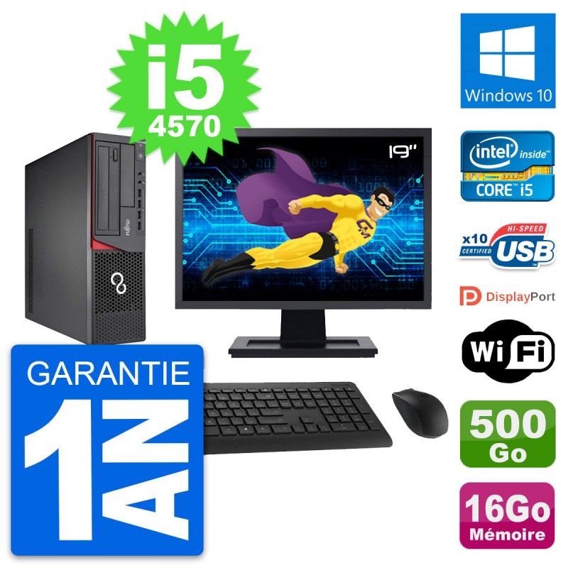 Fujitsu E720 DT 19-inch PC - Intel i5, 16GB RAM, 500GB HDD, Windows 10, WiFi