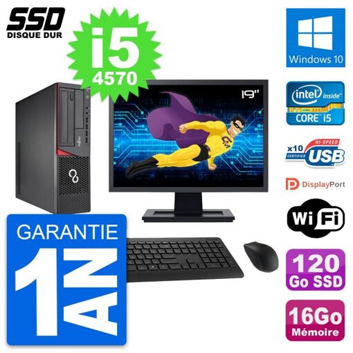 Fujitsu E720 E85+ DT 19-inch PC - i5-4570, 16GB RAM, 120GB SSD, Windows 10, Wifi