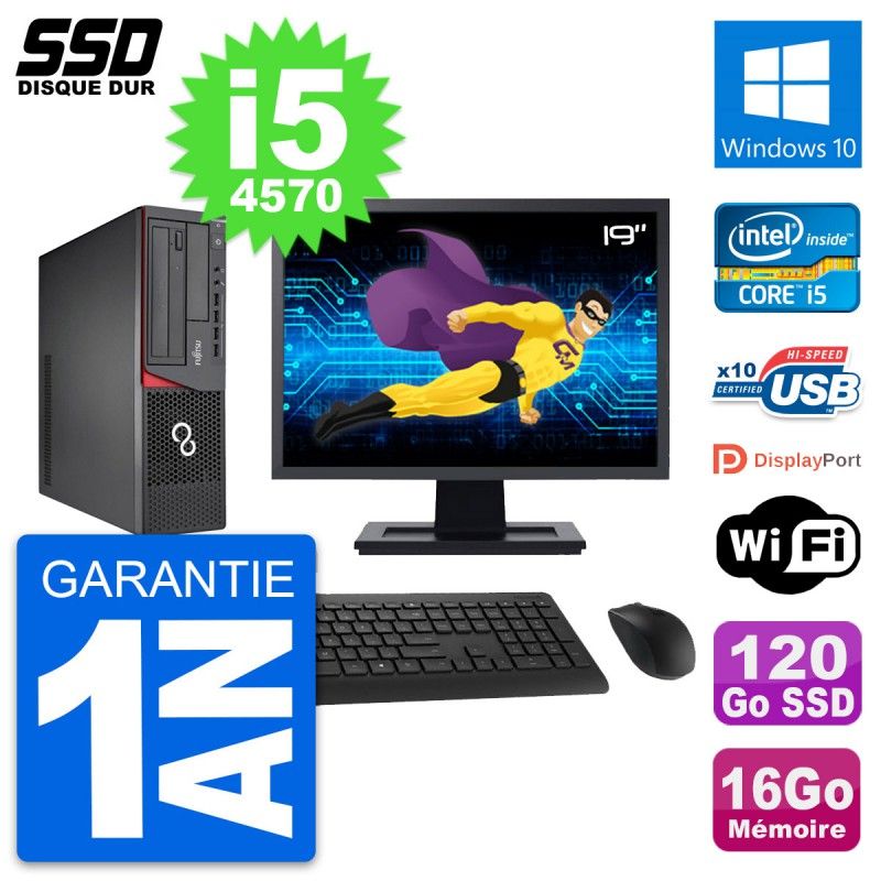Fujitsu E720 E85+ DT 19-inch PC - i5-4570, 16GB RAM, 120GB SSD, Windows 10, Wifi