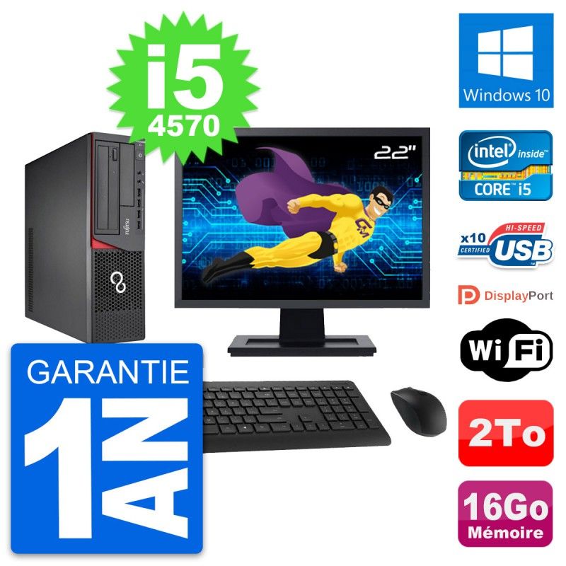 Fujitsu E720 DT 22-inch PC - Intel i5, 16GB RAM, 2TB Hard Drive, Windows 10, WiFi