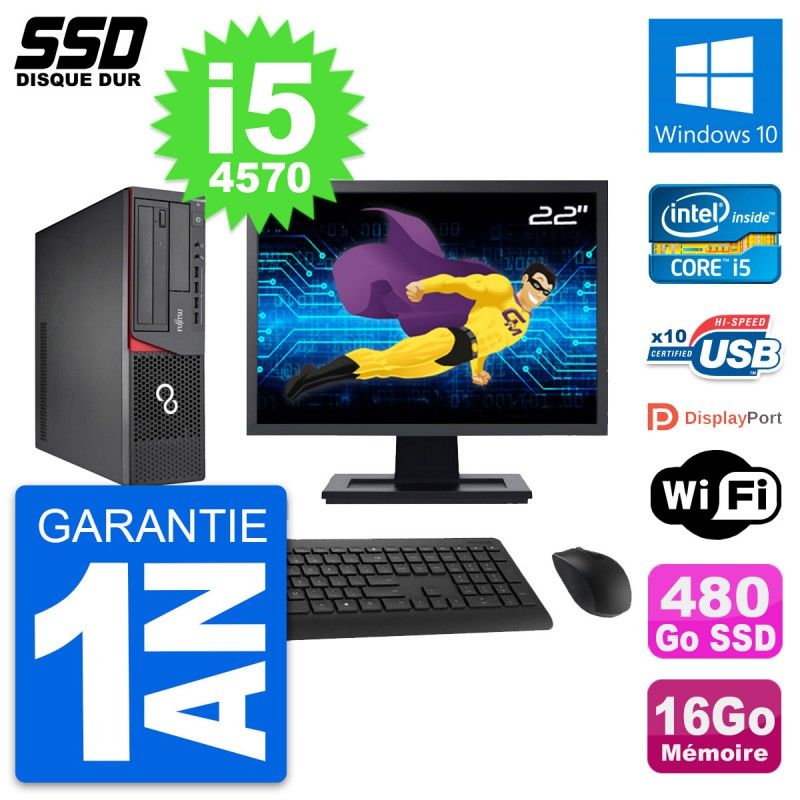 Fujitsu E720 E85+ DT 22" Screen i5-4570 16GB RAM 480GB SSD Windows 10 WiFi Desktop Computer