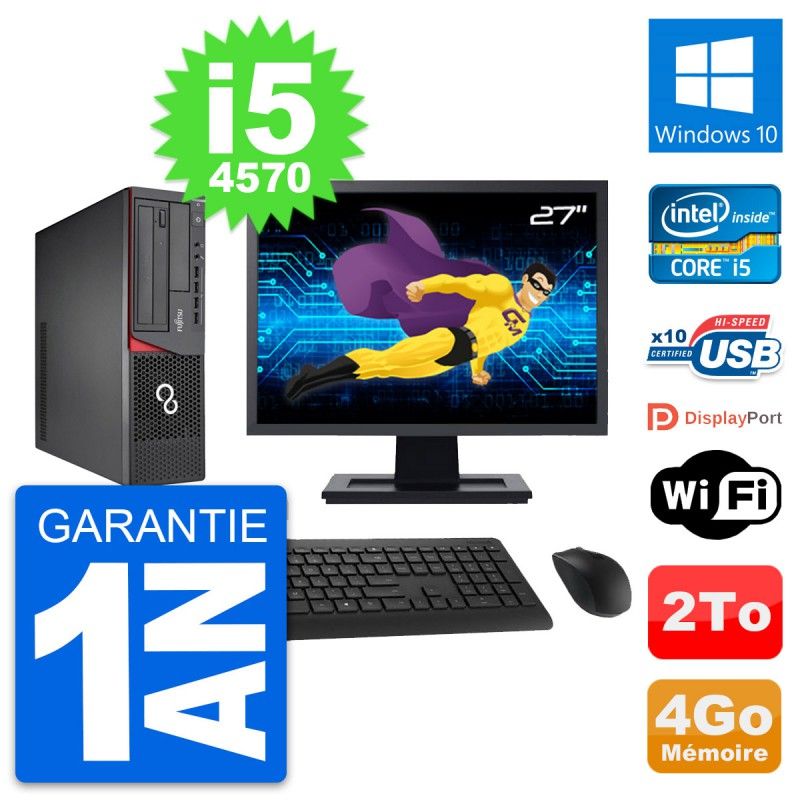 Fujitsu E720 DT 27-Inch Desktop PC (Intel i5-4570, 4GB RAM, 2TB Hard Drive, Windows 10, WiFi)