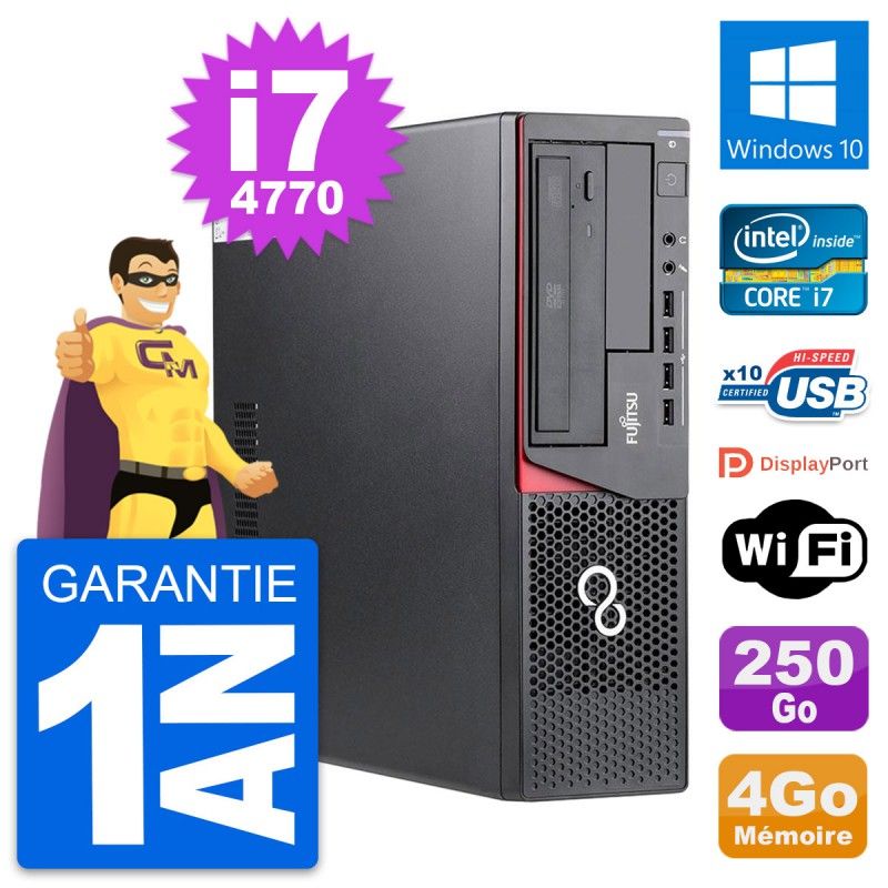 Computadora de escritorio Fujitsu Esprimo E720 DT - Procesador Intel i7-4770, 4GB de RAM, disco duro de 250GB, Windows 10, WiFi