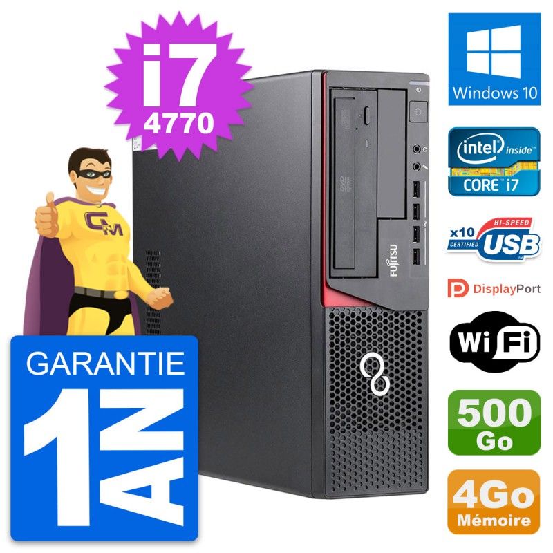 PC de escritorio Fujitsu Esprimo E720 DT - Procesador Intel i7-4770, 4GB de RAM, Disco duro de 500GB, Windows 10, WiFi