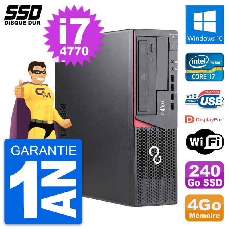 Fujitsu Esprimo E720 E85+ DT Desktop PC - Intel i7-4770, 4GB RAM, 240GB SSD, Windows 10, WiFi