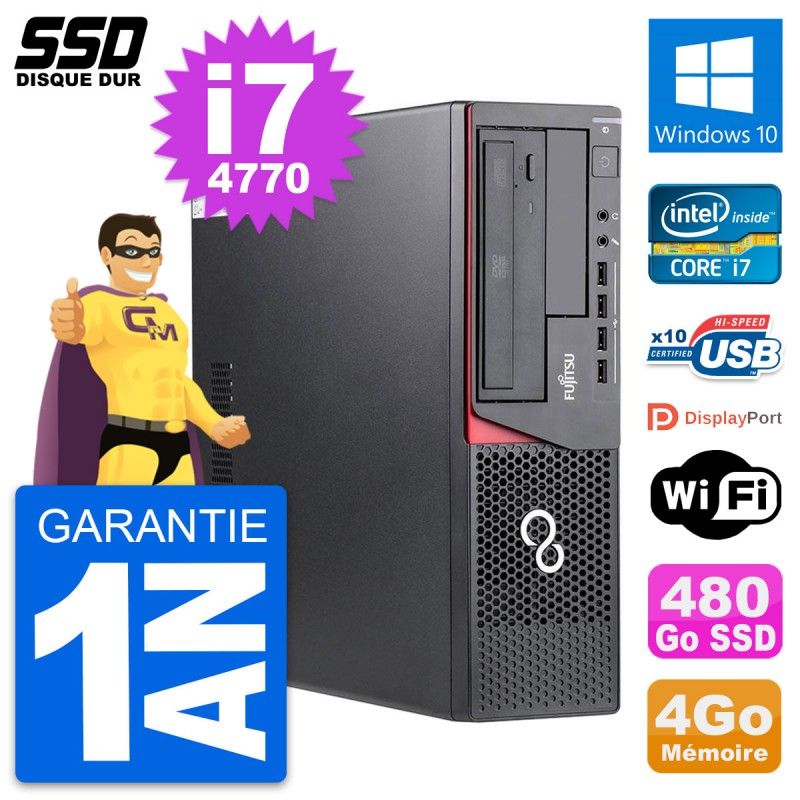 Fujitsu Esprimo E720 E85+ DT - Desktop PC with Intel i7-4770, 4GB RAM, 480GB SSD, Windows 10, Wifi