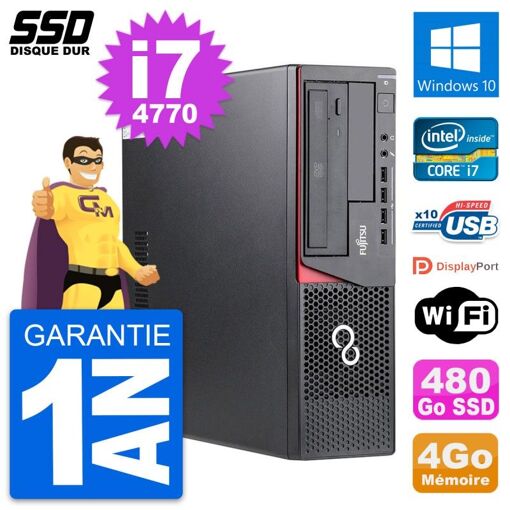 Fujitsu Esprimo E720 E85+ DT - Desktop PC with Intel i7-4770, 4GB RAM, 480GB SSD, Windows 10, Wifi