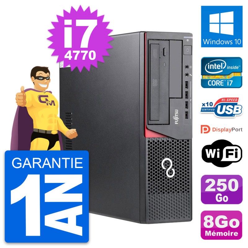 Ordinateur de bureau Fujitsu Esprimo E720 DT - Processeur Intel i7-4770, 8 Go de RAM, 250 Go SSD, Windows 10, WiFi