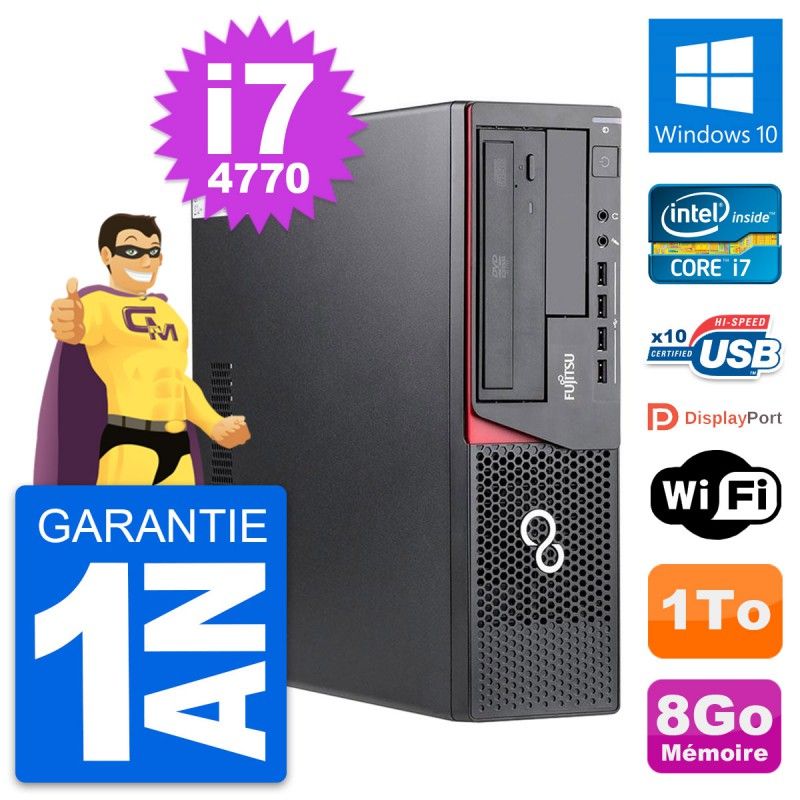 PC de escritorio Fujitsu Esprimo E720 DT - Procesador Intel i7-4770, 8GB de RAM, Disco duro de 1TB, Windows 10, WiFi