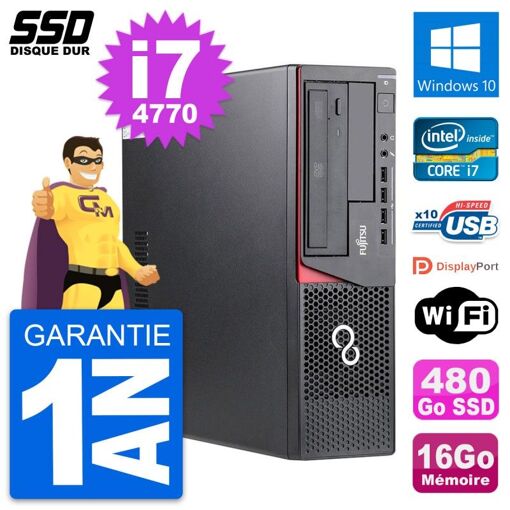 Fujitsu Esprimo E720 E85+ DT Desktop PC - Intel i7-4770, 16GB RAM, 480GB SSD, Windows 10, WiFi