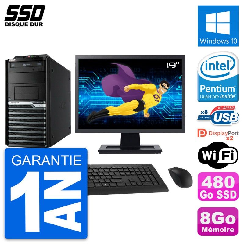 Acer Veriton M4630G 19-Inch Desktop PC - Intel Pentium G3220, 8GB RAM, 480GB SSD, Windows 10, WiFi