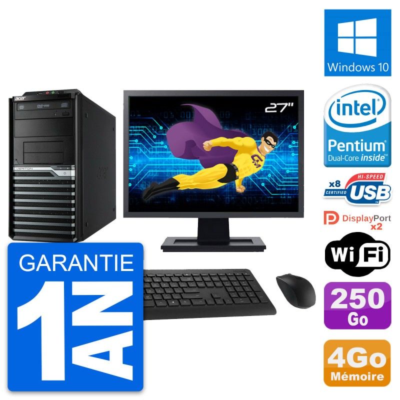 PC de escritorio Acer Veriton M4630G de 27 pulgadas - Procesador Intel Pentium G3220, 4 GB de RAM, disco duro de 250 GB, Windows 10, WiFi