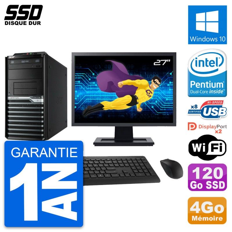 PC Todo en Uno Acer Veriton M4630G de 27 pulgadas - Procesador Intel Pentium G3220, 4 GB de RAM, 120 GB SSD, Windows 10, WiFi