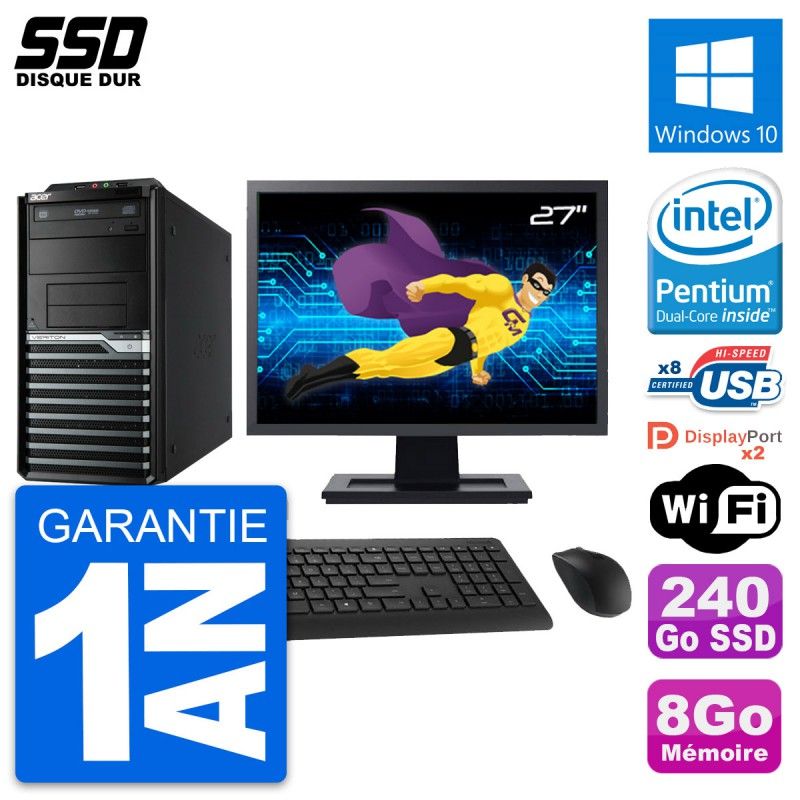 PC de sobremesa Acer Veriton M4630G de 27 pulgadas - Procesador Intel Pentium G3220, 8 GB de RAM, 240 GB SSD, Windows 10
