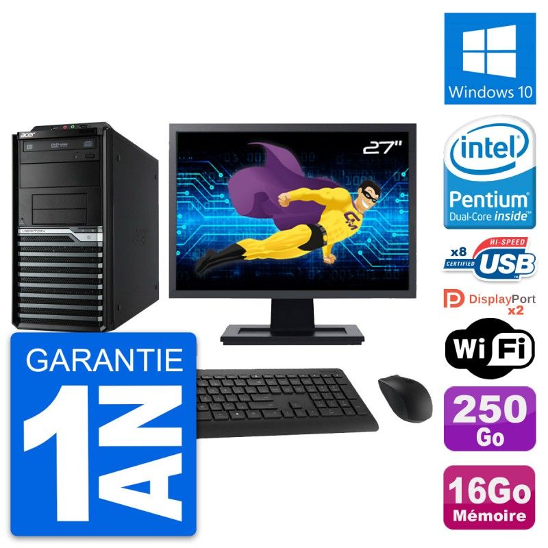 Ordinateur tout-en-un Acer Veriton M4630G 27 pouces - Processeur Intel Pentium G3220, 16 Go de RAM, 250 Go SSD, Windows 10, WiFi