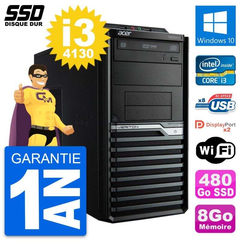 Acer Veriton M4630G Intel i3-4130 8GB RAM SSD 480GB Windows 10 WiFi Desktop PC