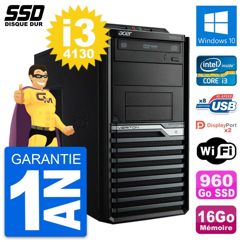 Acer Veriton M4630G Desktop PC - Intel i3-4130, 16GB RAM, 960GB SSD, Windows 10, WiFi