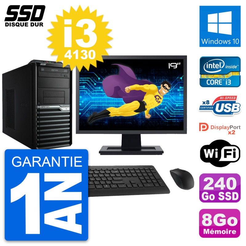 Acer Veriton M4630G 19-Inch Desktop PC - Intel i3-4130, 8GB RAM, 240GB SSD, Windows 10