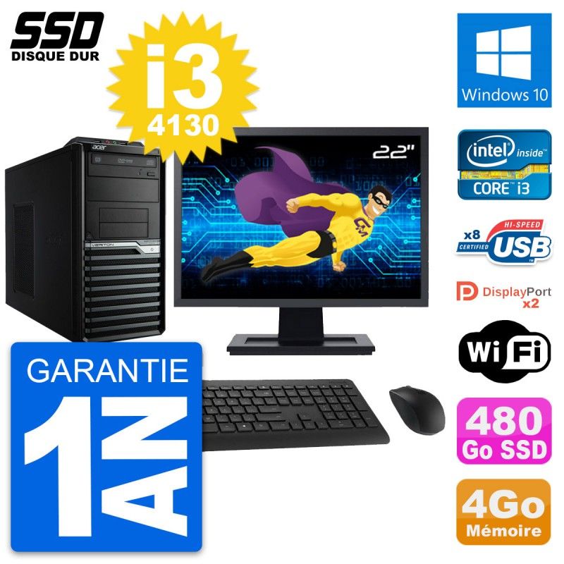 Acer Veriton M4630G 22-inch All-in-One PC - Intel i3-4130, 4GB RAM, 480GB SSD, Windows 10