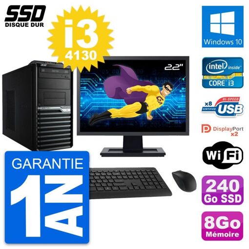 Acer Veriton M4630G 22-Inch All-in-One PC - Intel i3-4130, 8GB RAM, 240GB SSD, Windows 10, WiFi