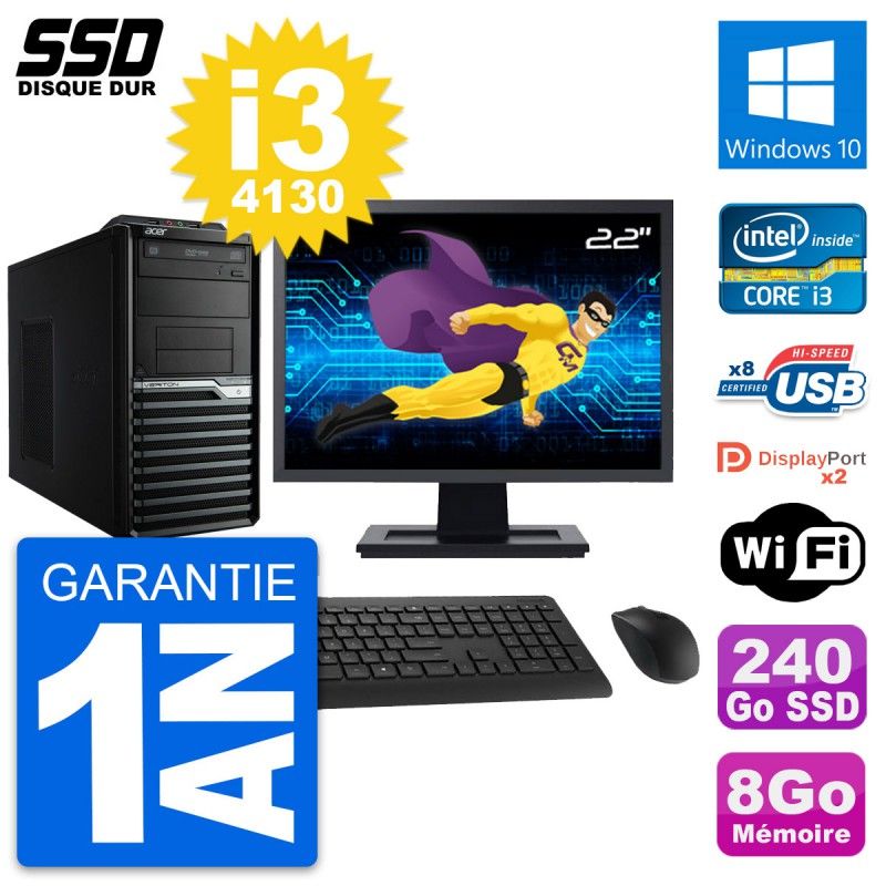 Acer Veriton M4630G 22-Inch All-in-One PC - Intel i3-4130, 8GB RAM, 240GB SSD, Windows 10, WiFi