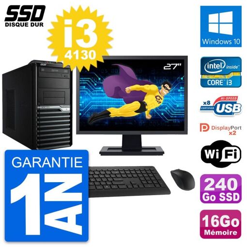 PC todo en uno Acer Veriton M4630G de 27 pulgadas - Intel i3-4130, 16 GB de RAM, 240 GB SSD, Windows 10