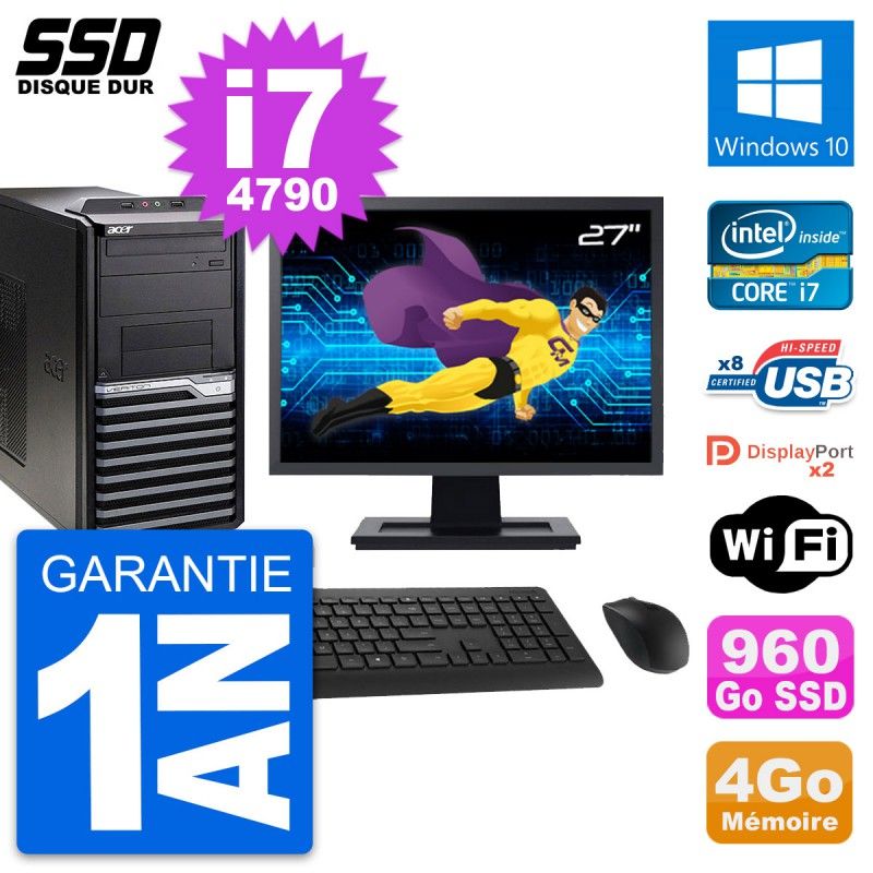 Acer Veriton M4630G 27-Inch PC Tower - Intel i7-4790, 4GB RAM, 960GB SSD, Windows 10, WiFi