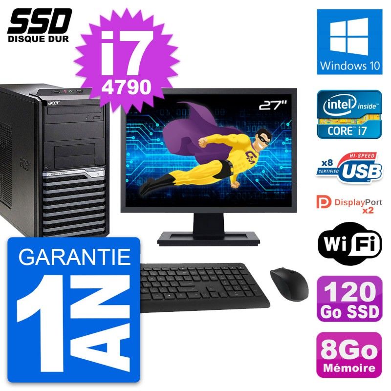 Acer Veriton M4630G 27-inch Desktop PC - Intel i7-4790, 8GB RAM, 120GB SSD, Windows 10, WiFi