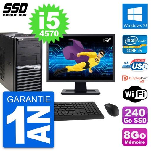Acer Veriton M4630G 19-inch PC Tower - Intel i5-4570, 8GB RAM, 240GB SSD, Windows 10, WiFi