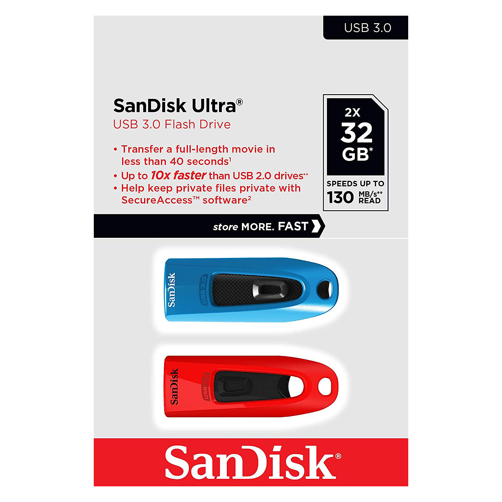 SanDisk Ultra USB 3.0 32GB Blue/Red (2-Pack)