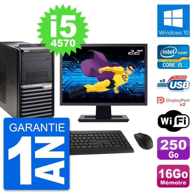 Acer Veriton M4630G - Ordinateur de bureau de 22 pouces avec processeur Intel Core i5-4570, 16 Go de RAM, disque dur de 250 Go, Windows 10 et WiFi