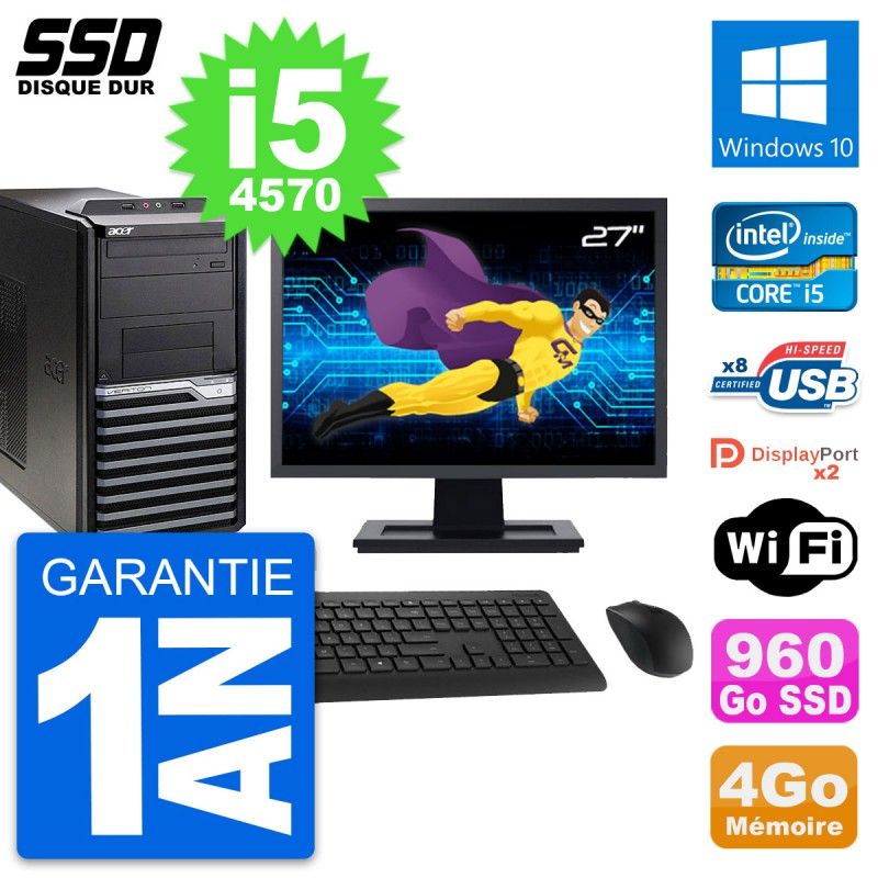 Acer Veriton M4630G 27-Inch All-in-One PC - Intel i5-4570, 4GB RAM, 960GB SSD, Windows 10, WiFi