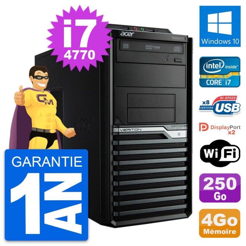 Acer Veriton M4630G Intel i7-4770 4GB RAM 250GB SSD Windows 10 WiFi Desktop PC