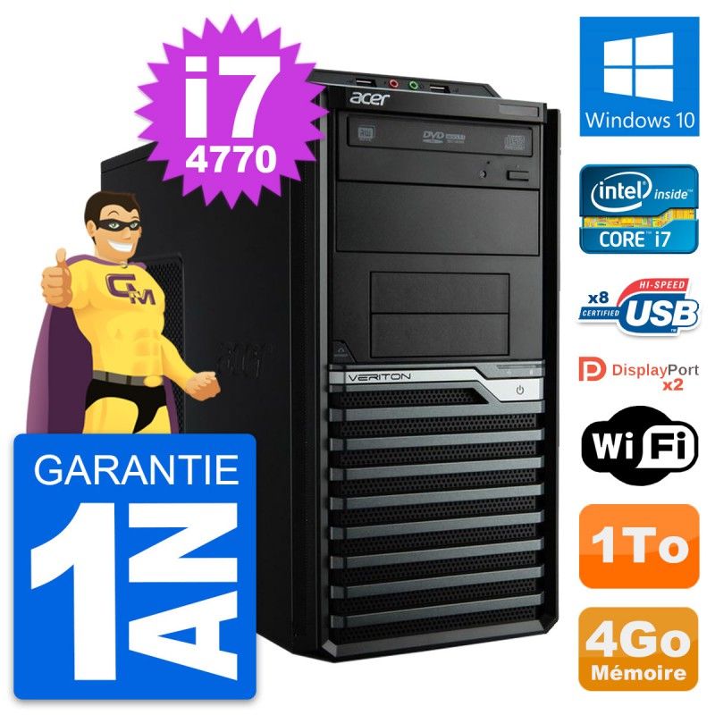 Acer Veriton M4630G Intel i7-4770 4GB RAM 1TB HDD Windows 10 WiFi Desktop PC