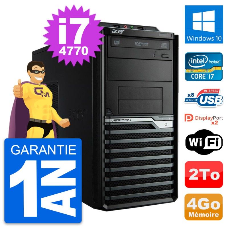 Acer Veriton M4630G Intel i7-4770 4GB RAM 2TB HDD Windows 10 Wi-Fi Desktop PC
